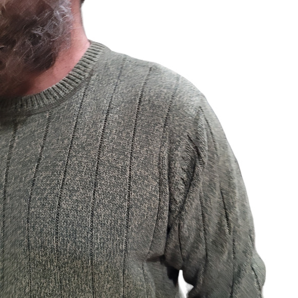 Geoffrey Beene Sage Gray Green Ribbed Cotton Crewneck Sweater XL Men Old Money - Picture 3 of 8